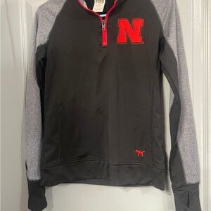 PINK Victoria's Secret Black and Gray Quarter-Zip with Red Logo